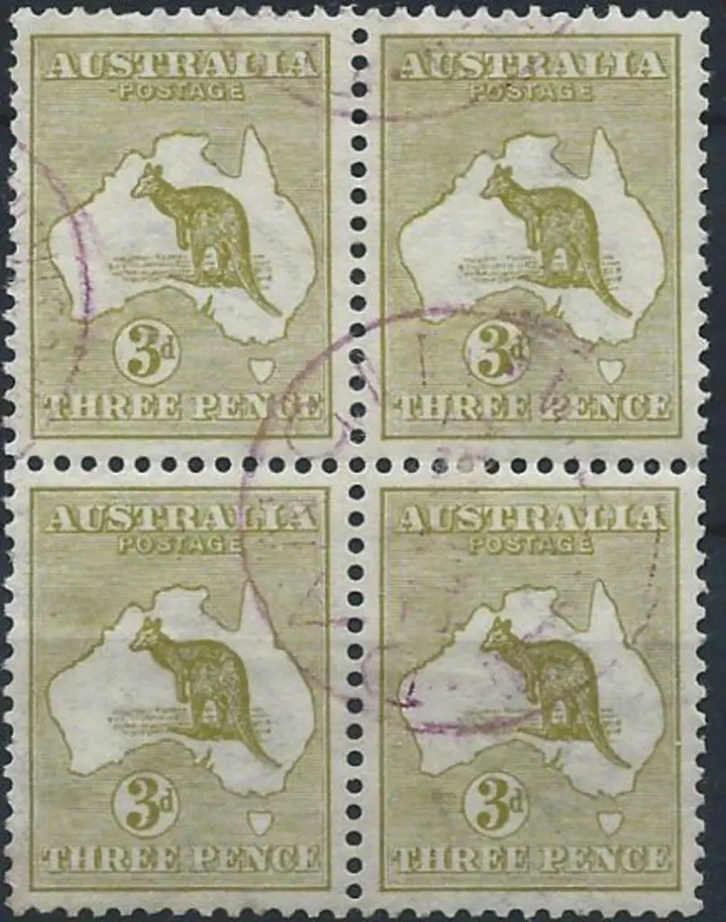 1913 1st wmk 3d olive block of 4 nicely used with ... Image 1++