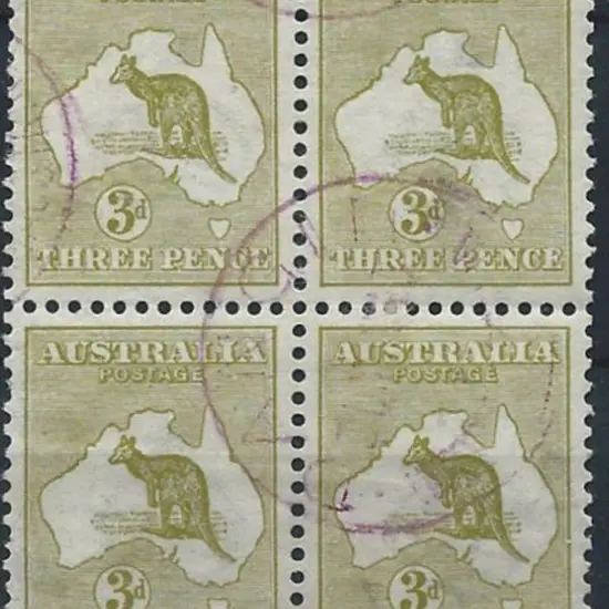 1913 1st wmk 3d olive block of 4 nicely used with ...