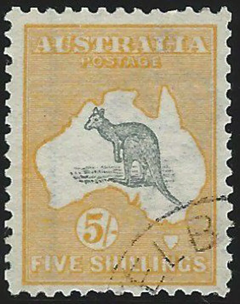 1913 1st wmk 5/- grey & yellow CTO by crisp ... Image 1++