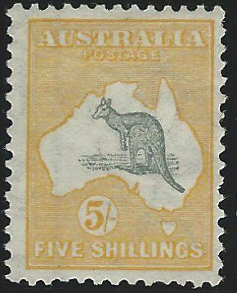 1913 1st wmk 5/- grey & yellow. Fresh MLH, centred ... Image 1++