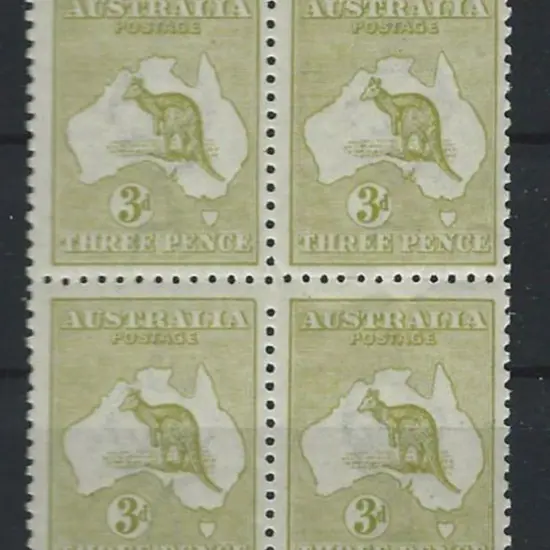 1915-28 3rd wmk  3d pale olive green Die IIB block ...