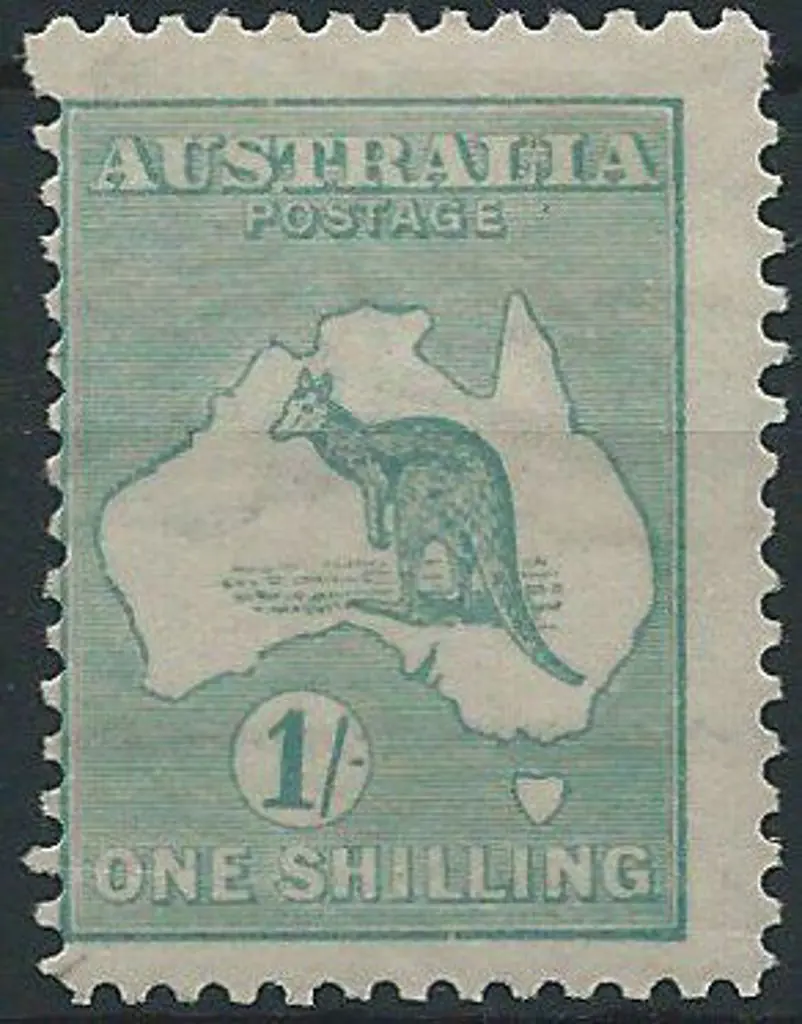 1915-28 3rd wmk  1/- blue green Die 2B with ... Image 1++