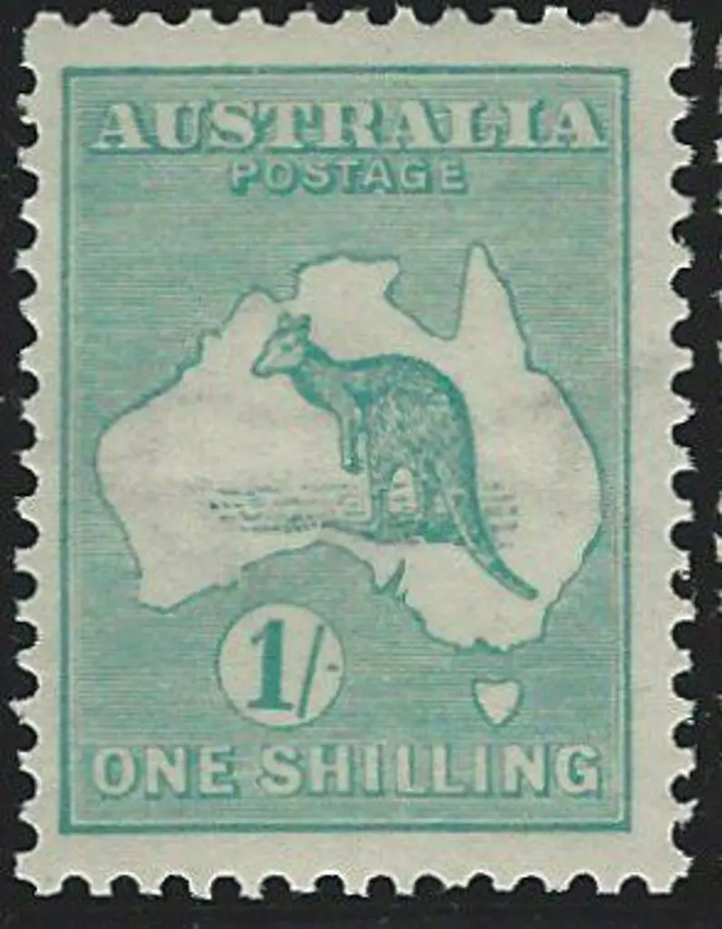1915-28 3rd wmk  1/- blue green with wmk sideways ... Image 1++