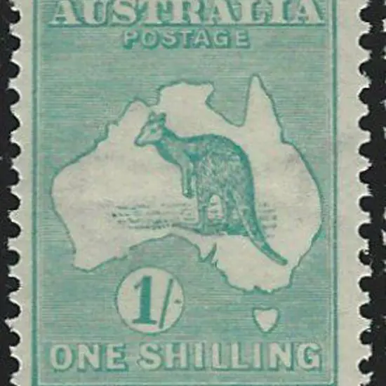 1915-28 3rd wmk  1/- blue green with wmk sideways ...