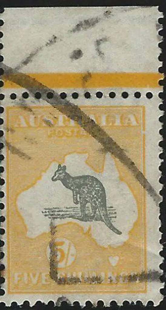 1915-28 3rd wmk  5/- grey & yellow with "broken ... Image 1++
