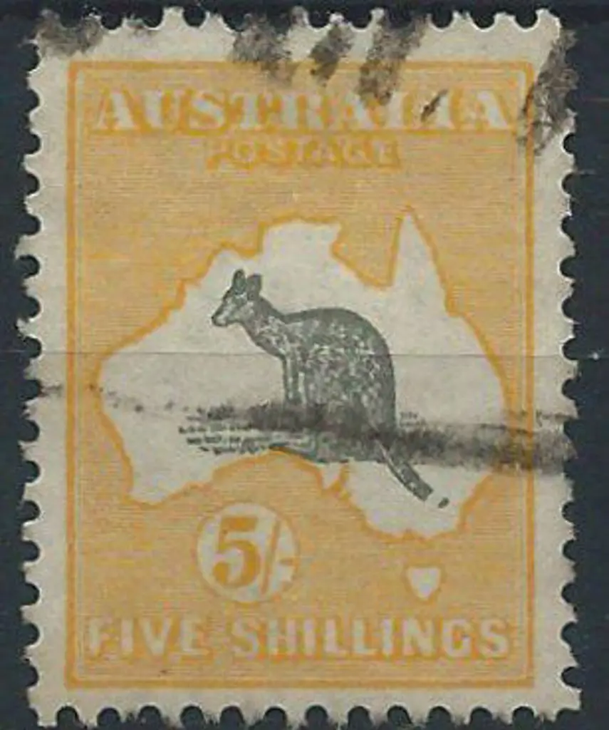 1915-28 3rd wmk  5/- grey & yellow with "kangaroo ... Image 1++