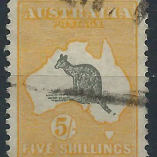 1915-28 3rd wmk  5/- grey & yellow with "kangaroo ...