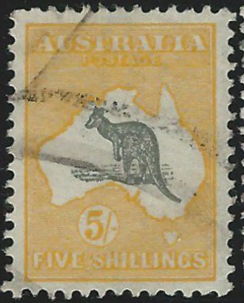 1915-28 3rd wmk  5/- grey & yellow with "shading ... Image 1++