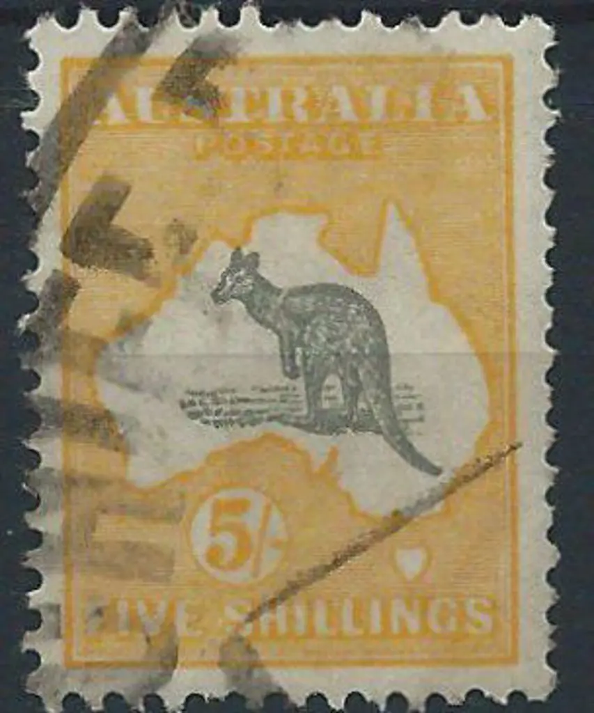 1915-28 3rd wmk  5/- grey & yellow with "white ... Image 1++