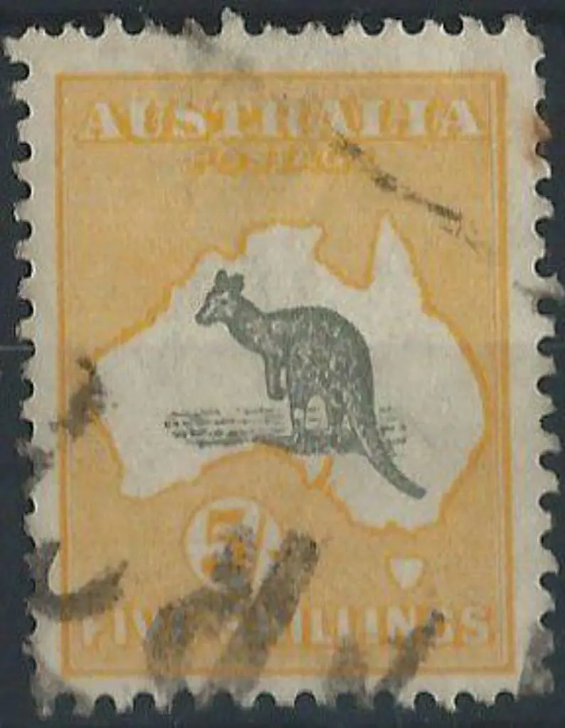 1915-28 3rd wmk  5/- grey & yellow with "white ... Image 1++