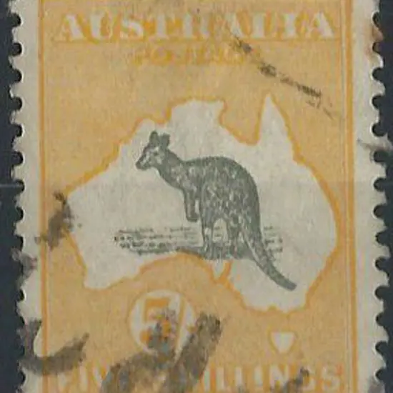 1915-28 3rd wmk  5/- grey & yellow with "white ...