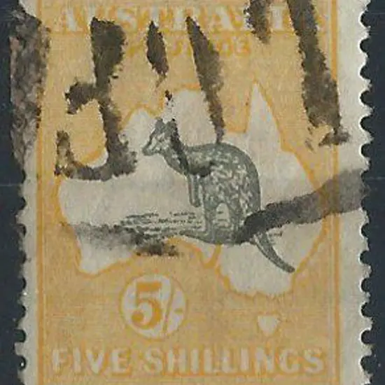 1915-28 3rd wmk  5/- grey & yellow with "white ...