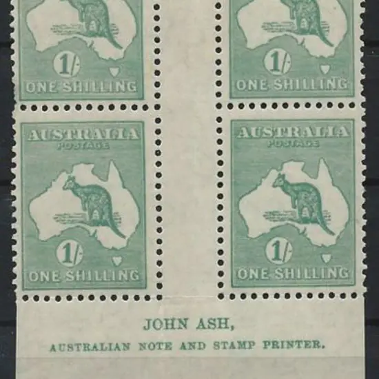 1923-30 Smult 1/- blue green Ash imprint gutter ...