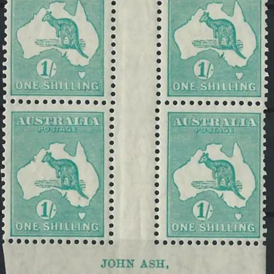1923-30 Smult 1/- emerald Ash imprint gutter block ...