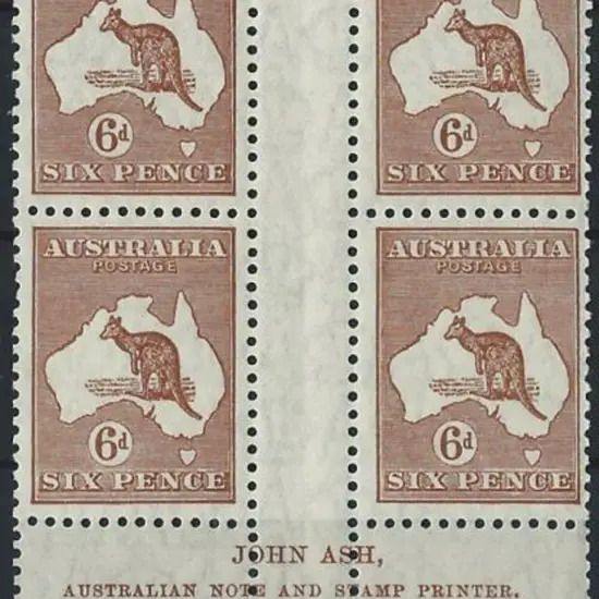 1923-30 Smult 6d chestnut Ash imprint gutter block ...
