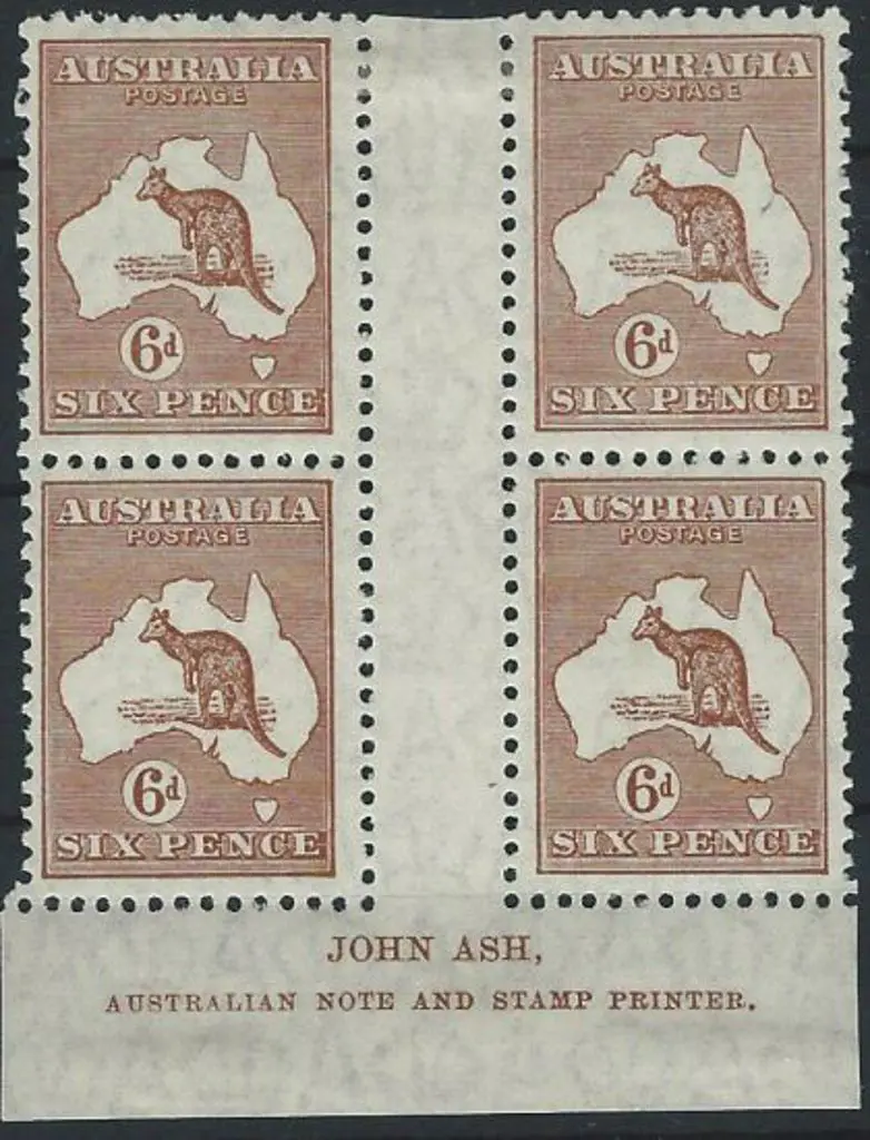 1923-30 Smult 6d chestnut Ash imprint gutter block ... Image 1++