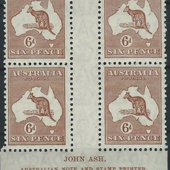 1923-30 Smult 6d chestnut Ash imprint gutter block ...