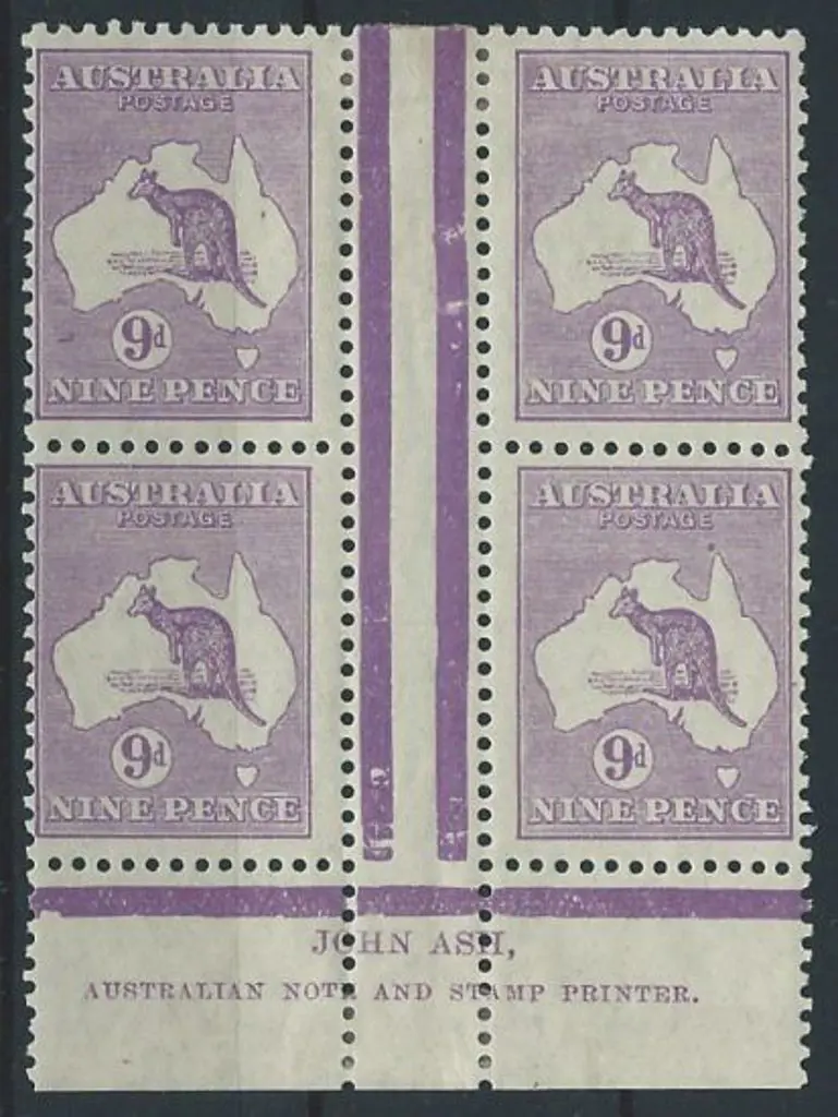 1923-30 Smult 9d violet Ash imprint gutter block ... Image 1++