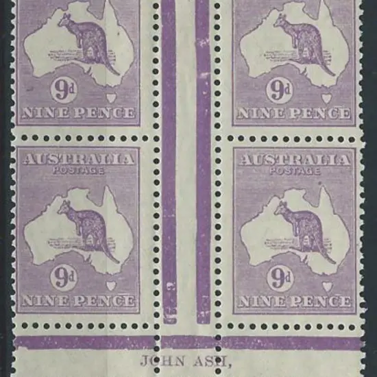 1923-30 Smult 9d violet Ash imprint gutter block ...