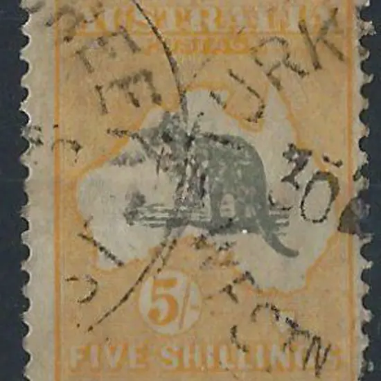 1923-30 Smult 5/- grey & yellow cancelled with 2 ...