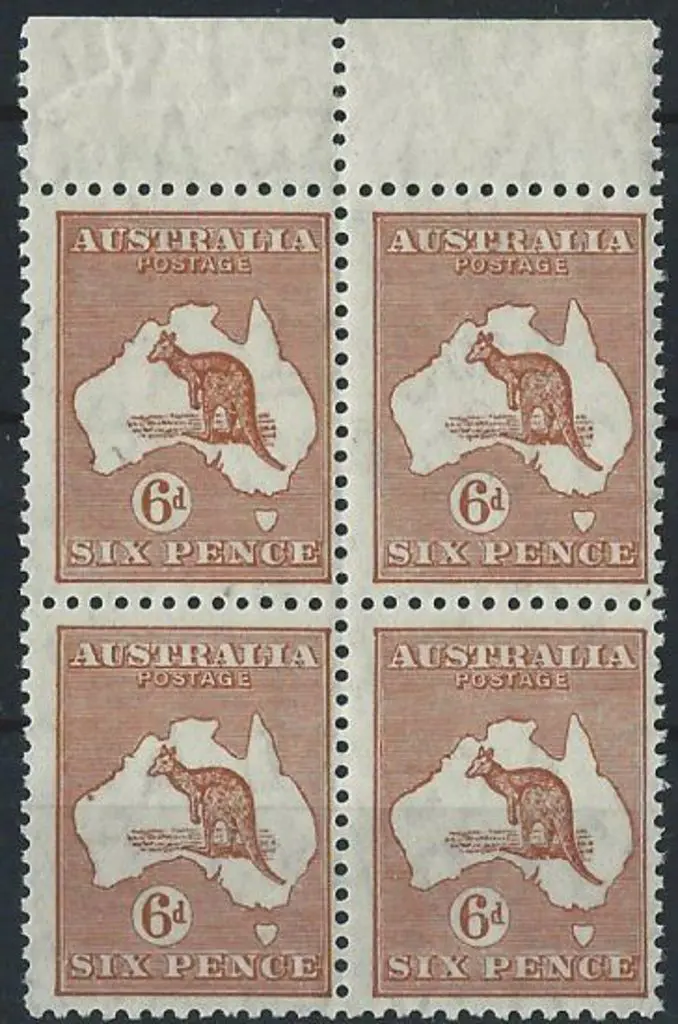1931-47 CofA 6d chestnut top marginal block of 4 ... Image 1++