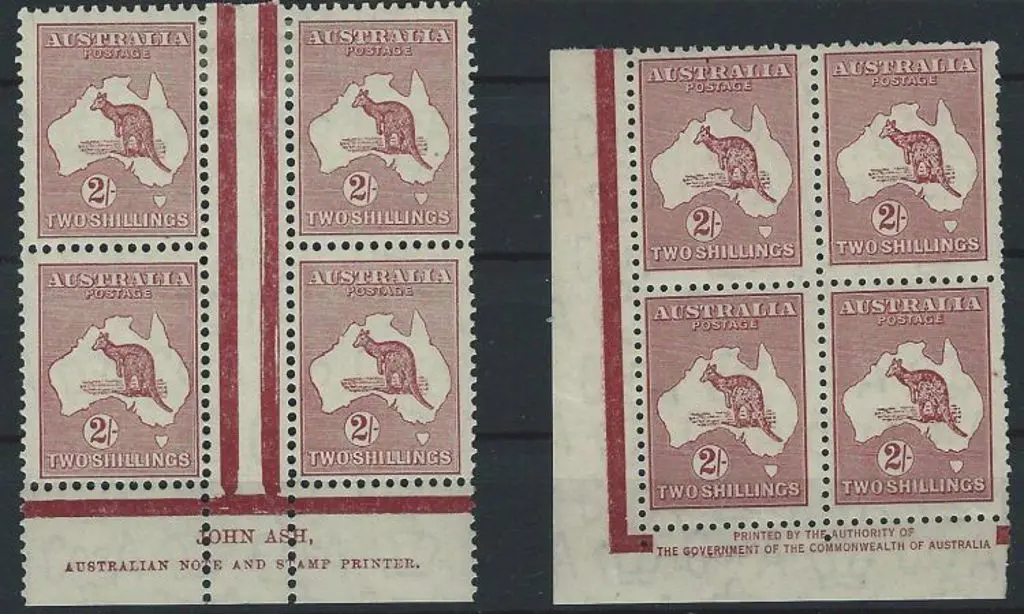 1931-47 CofA 2/- maroon Type A & B imprint blocks ... Image 1++