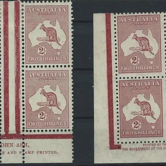 1931-47 CofA 2/- maroon Type A & B imprint blocks ...
