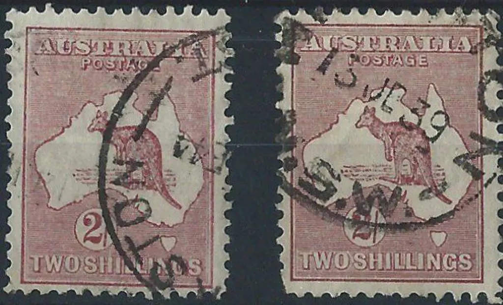 1931-47 CofA 2/- maroon x 2 showing "white flaw ... Image 1++