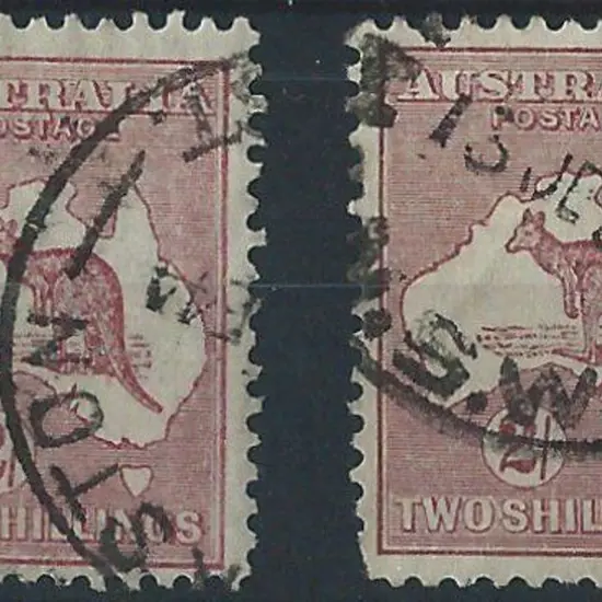 1931-47 CofA 2/- maroon x 2 showing "white flaw ...