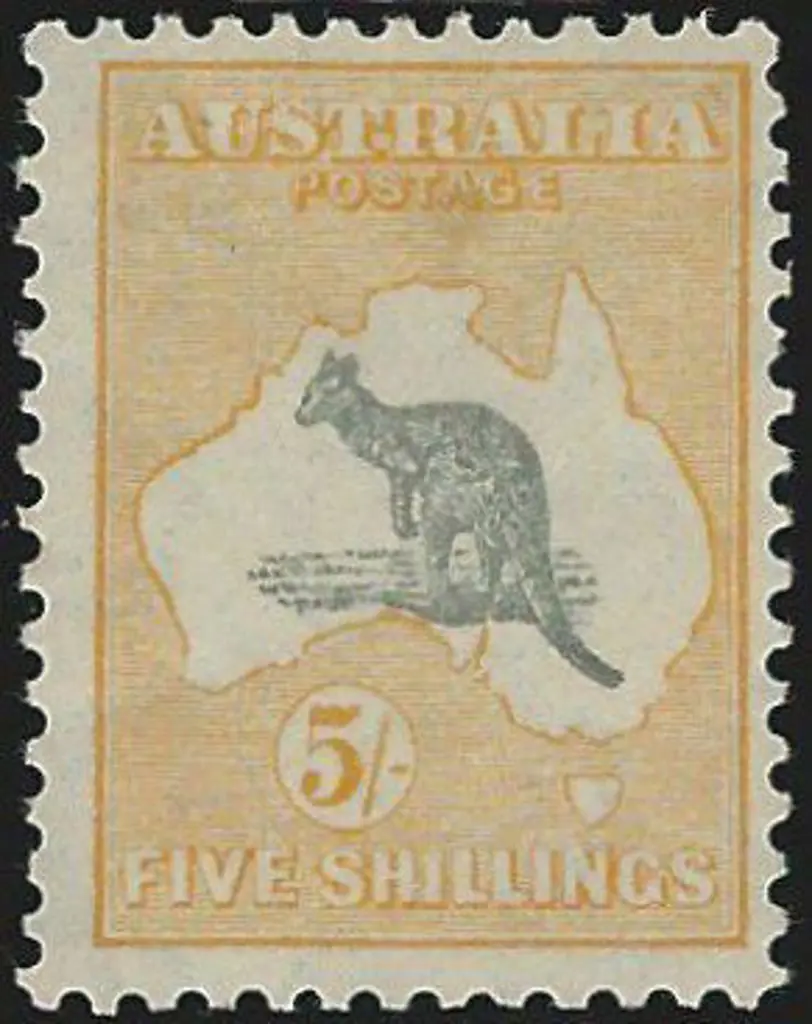 1931-47 CofA 5/- grey & yellow, centred slightly ... Image 1++