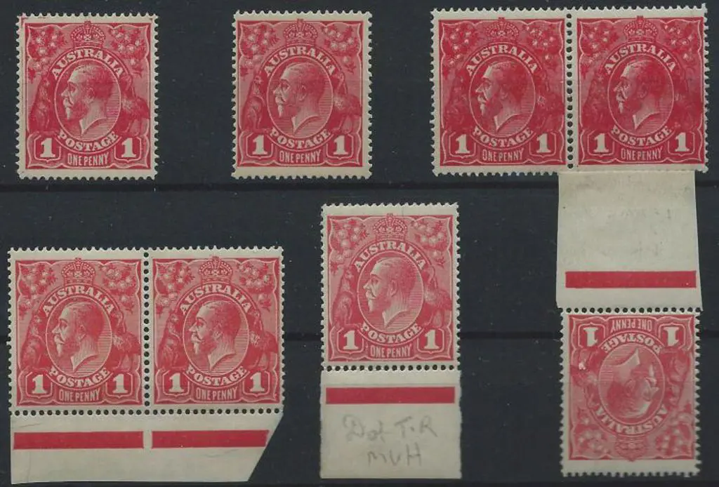 1914-20 Single wmk 1d red selection with smooth ... Image 1++