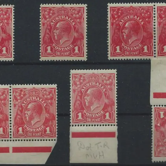 1914-20 Single wmk 1d red selection with smooth ...