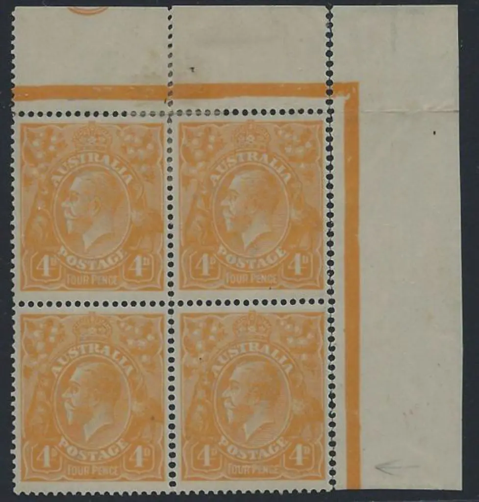 1914-20 Single wmk 4d yellow-orange top right ... Image 1++