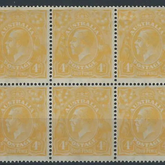 1914-20 Single wmk 4d pale orange-yellow block of ...