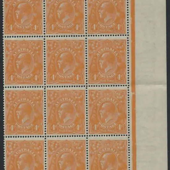 1914-20 Single wmk 4d yellow-orange (aniline) ...