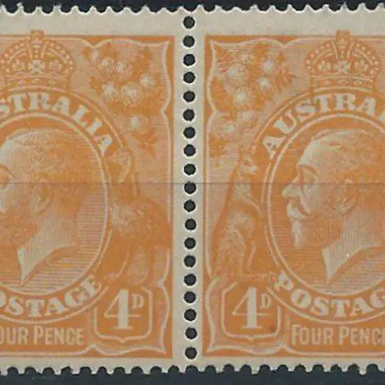 1914-20 Single wmk 4d orange (aniline) pair. MUH ...