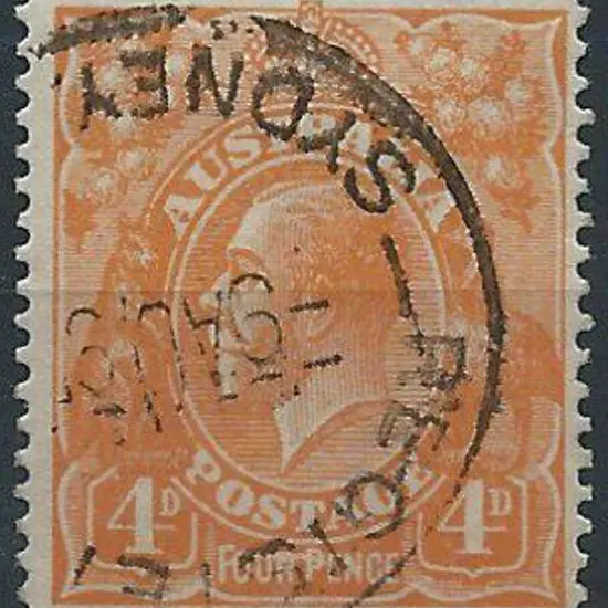 1914-20 Single wmk 4d orange with "line through ...