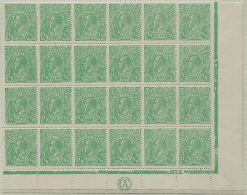 1918-20 Large Mult Perf.14 ½d green lower right ... Image 1++
