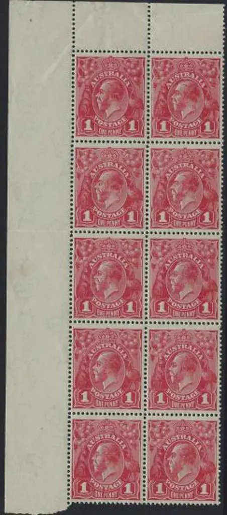 1918-20 Large Mult Perf.14 1d carmine-rose, plate ... Image 1++