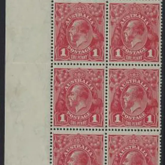 1918-20 Large Mult Perf.14 1d carmine-rose, plate ...