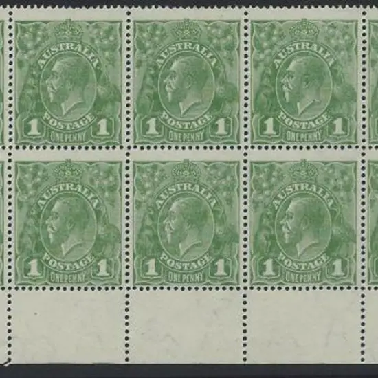 1918-20 Large Mult Perf.14 1d green lower left ...