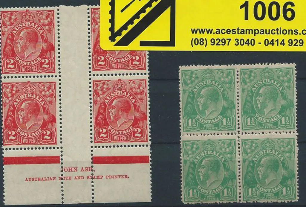 1918-23 Single wmk 1½d green MUH block of 4, ACSC ... Image 1++