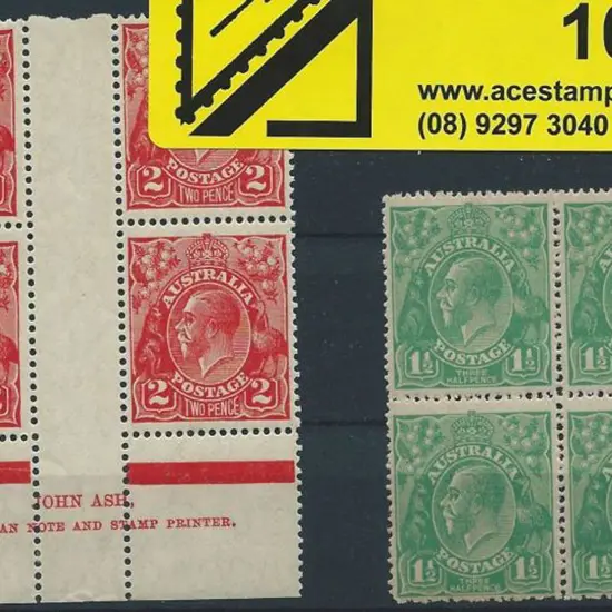 1918-23 Single wmk 1½d green MUH block of 4, ACSC ...