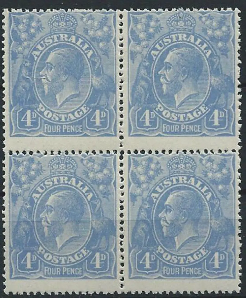 1918-23 Single wmk 4d bright ultramarine block of ... Image 1++