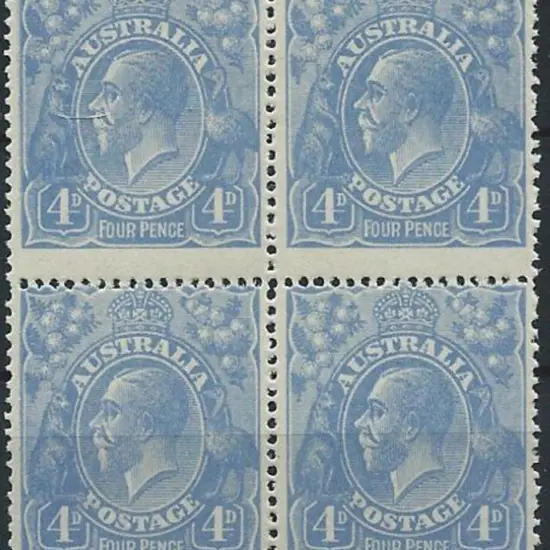 1918-23 Single wmk 4d bright ultramarine block of ...