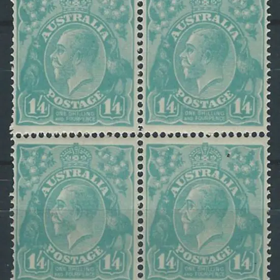 1918-23 Single wmk 1/4d turquoise-blue block of 4. ...
