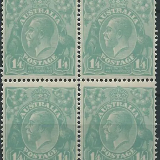 1918-23 Single wmk 1/4d greenish blue single block ...