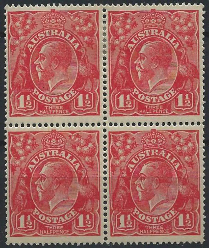 1924 Single wmk 1½d red block of 4 with ... Image 1++