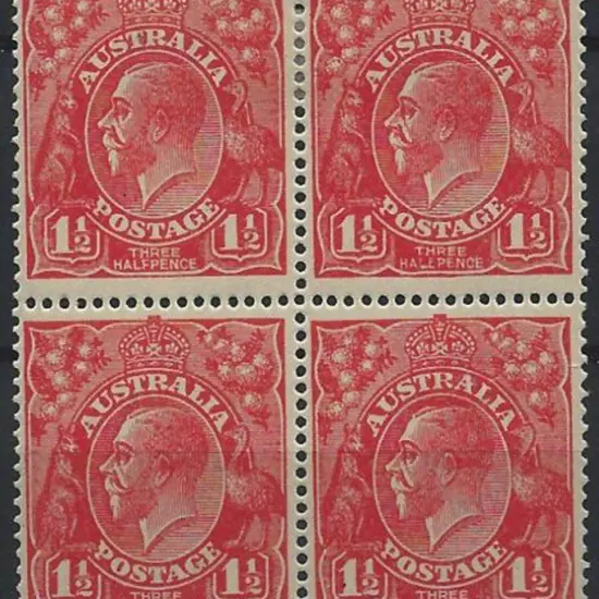 1924 Single wmk 1½d red block of 4 with ...