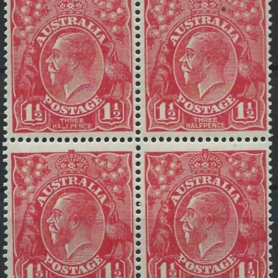 1924 Single wmk 1½d scarlet block of 4 showing ...